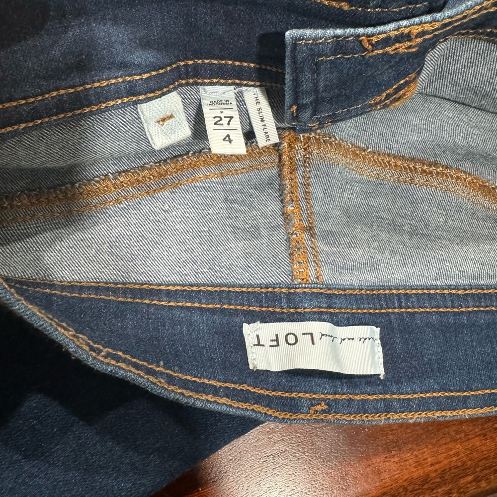 LOFT Blue Wide Leg Jeans Patch Pocket Slim Flare Dark Wash Retro - Picture 10 of 12